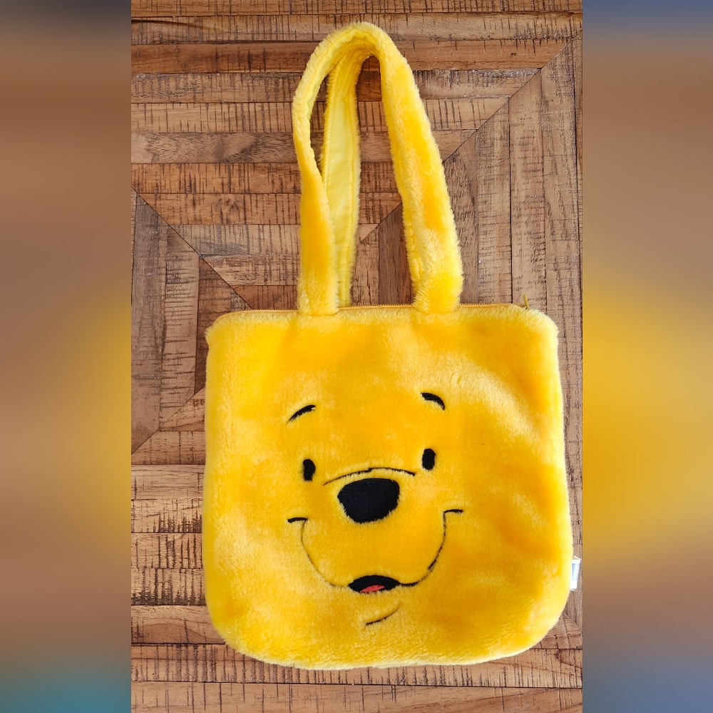 Vintage Y2K shoulder bag winnie the pooh official yellow faux fur,tote bag
